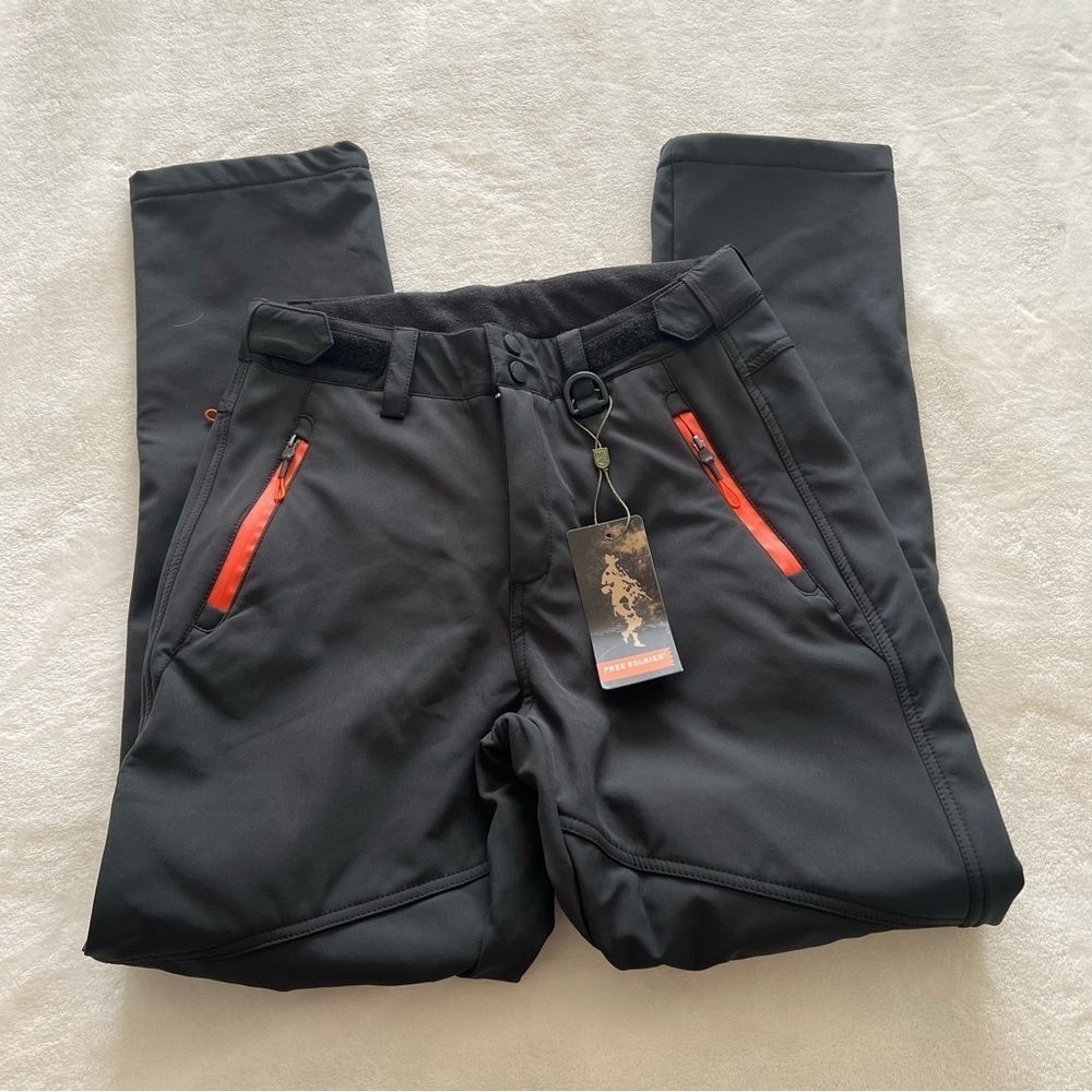 Free Soldier Women's Softshell Fleece Lined Pants Black and Orange 29W 30L